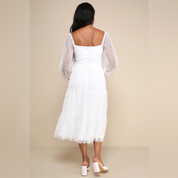 NEW Lulus Affectionate Aura White Swiss Dot Tiered Bustier Midi Dress Size XL - Picture 6 of 11